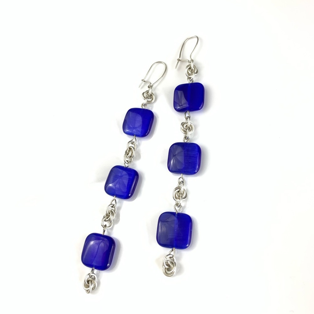 Handmade Sterling silver chain mail and blue stone